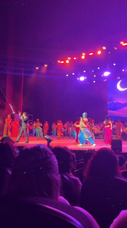 Theatrical performance with colorful ensemble staged in Puebla