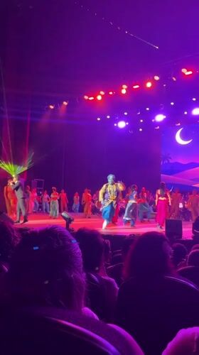Theatrical performance with colorful ensemble staged in Puebla