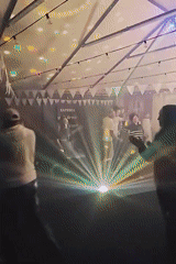 Dance party in a tent, Kharantsy, laser lights and disco ball