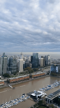 Aerial documentation captures Buenos Aires Puerto Madero district skyline
