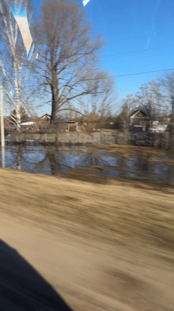 Flooding documented in rural Kuyeda, Russia affects wooden houses