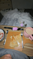 Breakfast in bed documented in Kiryat Bialik, Israel