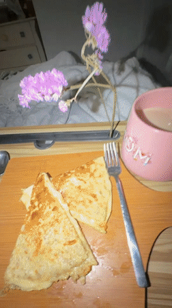 Breakfast in bed documented in Kiryat Bialik, Israel