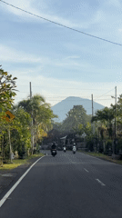 Motorbikes travel tropical road in Selemadeg Barat, Indonesia
