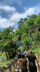 Tourists explore New Athos monastery and scenic waterfalls