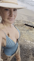 Woman photographed at North Kuta beach during morning visit