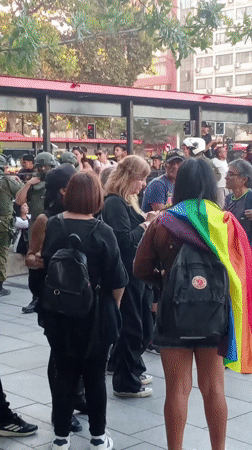 Police monitor crowd gathering in Santiago plaza amid protest concerns