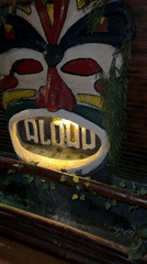 Tiki-themed restaurant interior documented in Barcelona