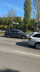 Grey sedan incident captured on Sofia roadway