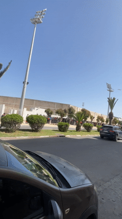 Long queue forms outside stadium in Safi, Morocco