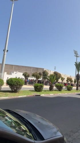 Long queue forms outside stadium in Safi, Morocco