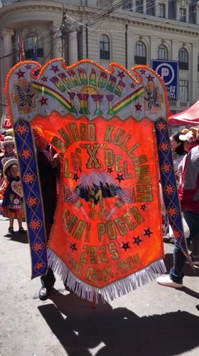 Traditional street parade with costumed children celebrated in La Paz