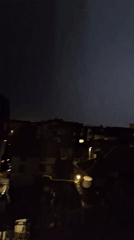 Thunderstorm lights up the night sky over Lovech, Bulgaria