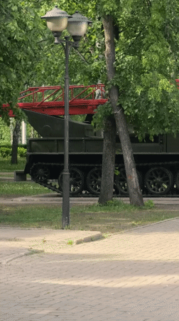 Children explore Soviet military memorial park in Sterlitamak