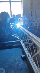 Welder fabricates metal frame in Burgas workshop