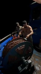 Night fishing operation on the Caspian Sea, northern Iran