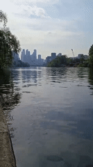 Morning river view captures Moscow-City skyline from embankment