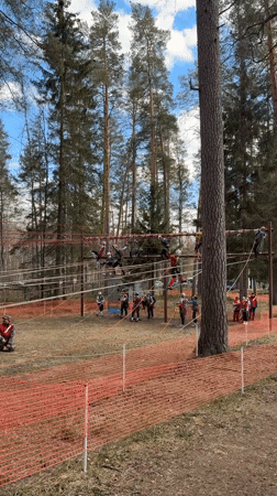 Adventure seekers tackle forest ropes course in Lesnoye, Russia