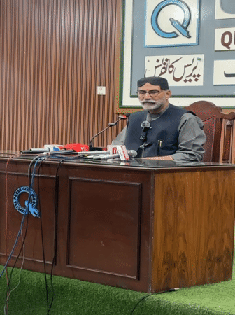 Press conference held in Quetta, Pakistan with multiple speakers