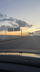 Evening drive captured on highway approaching Sofia, Bulgaria