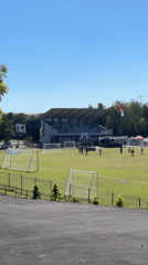 Morning soccer match underway in Kuta Selatan stadium