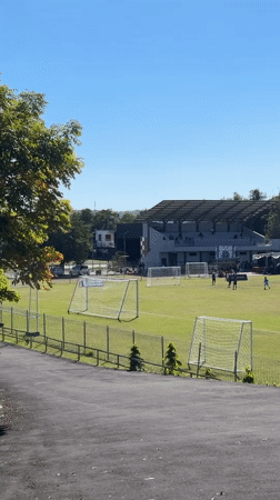 Morning soccer match underway in Kuta Selatan stadium