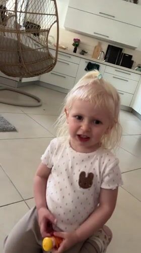 Toddler plays at home in Petah Tikva, Israel