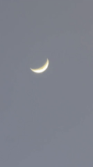 Crescent moon visible through overcast skies in Netanya