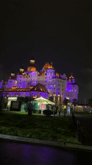 Colorful nighttime building illumination captured in Sirius, Russia