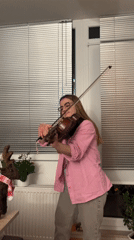 Woman plays violin indoors in Saarbrücken evening session