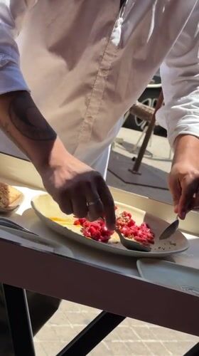 Steak tartare plating and presentation at a Barcelona restaurant