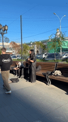 Street musicians perform across downtown Yekaterinburg pedestrian areas
