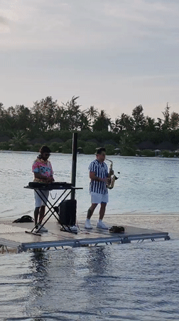 DJ set running on a floating platform in the Maldives