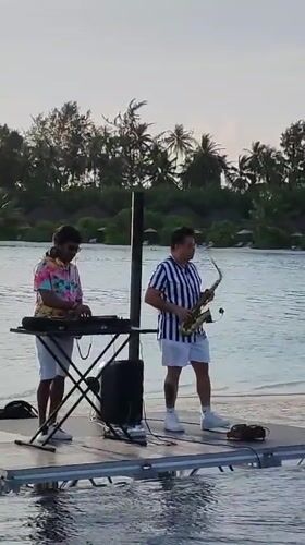 DJ set running on a floating platform in the Maldives