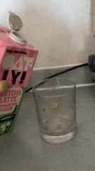 Oatly matcha strawberry drink poured into celestial glass in London