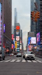 Times Square streets and billboards on a quiet June morning