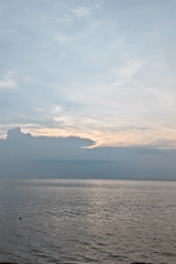 Calm seascape documented in evening hours in Lhokseumawe, Indonesia