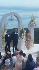 Wedding ceremony held on seaside platform in Balchik, Bulgaria