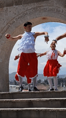 Traditional folk dancers perform at historic Yanahuara viewpoint Peru