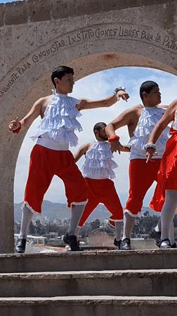 Traditional folk dancers perform at historic Yanahuara viewpoint Peru