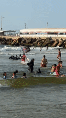 Crowded beach day on the Israeli Mediterranean coast