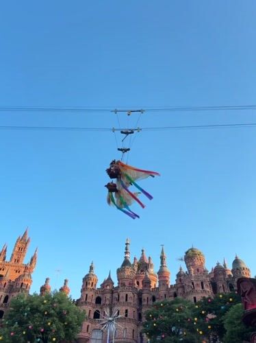 Aerial performers and festival crowds at Baqiao's castle grounds