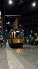 Evening tram operations documented in Milan streets