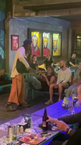 Musicians perform at tropical-themed venue in Pokhara, Nepal