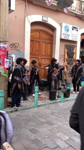 Traditional musicians perform street concert in La Paz