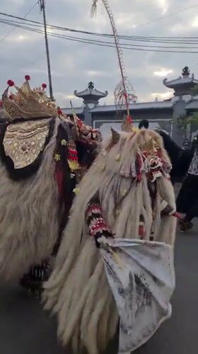 Traditional Balinese procession winds through Denpasar streets