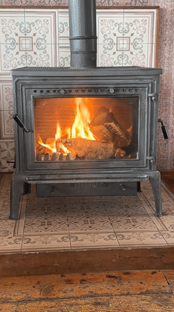 Wood-burning stove captured in operation in Argveta, Georgia