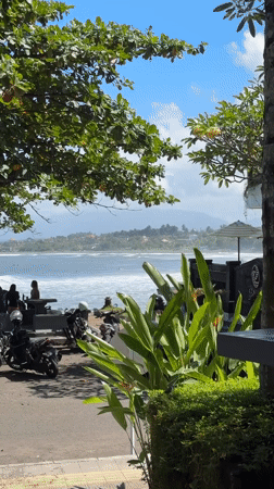 Morning beach cafe visit documented in Pekutatan, Indonesia