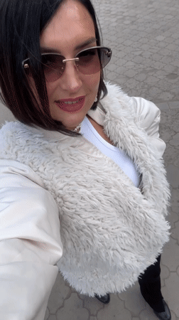 Woman records selfie video in Sarapul, Russia