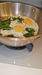 Eggs and spinach breakfast cooked and plated in Bataysk